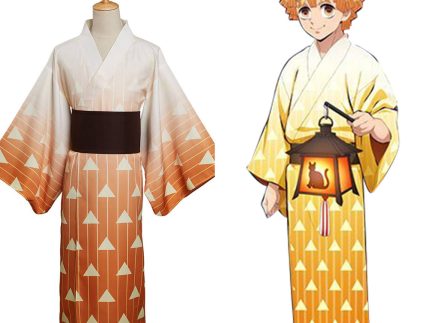 Demon Slayer Agatsuma Zenitsu Cosplay Costume Summer Kimono Outfits Halloween Carnival Suit