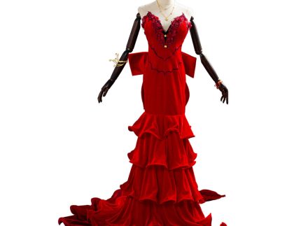 Final Fantasy VII Remake Aerith Aeris Gainsborough Cosplay Costume Red Party Dress Halloween