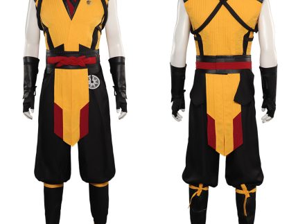 Mortal Kombat Scorpion Men Vest Pants Belt Outfits Cosplay Costume Halloween Carnival Party Suit