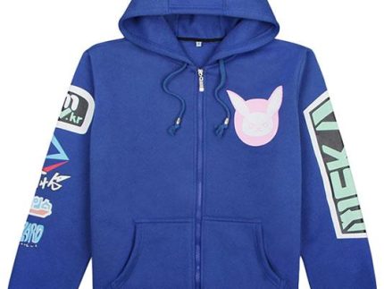 Overwatch D.va Song hana fleece zip-up Hoodie hooded Sweatshirt Blue