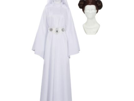 Princess Leia Women White Dress and Wig Cosplay Costume Outfits Halloween Carnival Suit