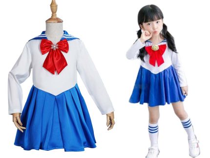 Sailor Moon Halloween Carnival Suit Cosplay Costume Kids Girls Blue Dress Outfits